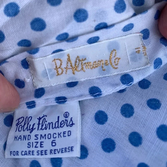 Vintage Polly Flinders Blue & White Smocked dress Size: 6 (Girl) Lace Ruffle - Picture 6 of 7